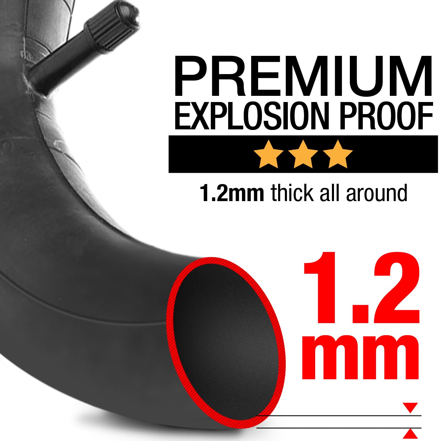 Steerling Tire Co explosion-proof inner tube close-up shows durability.