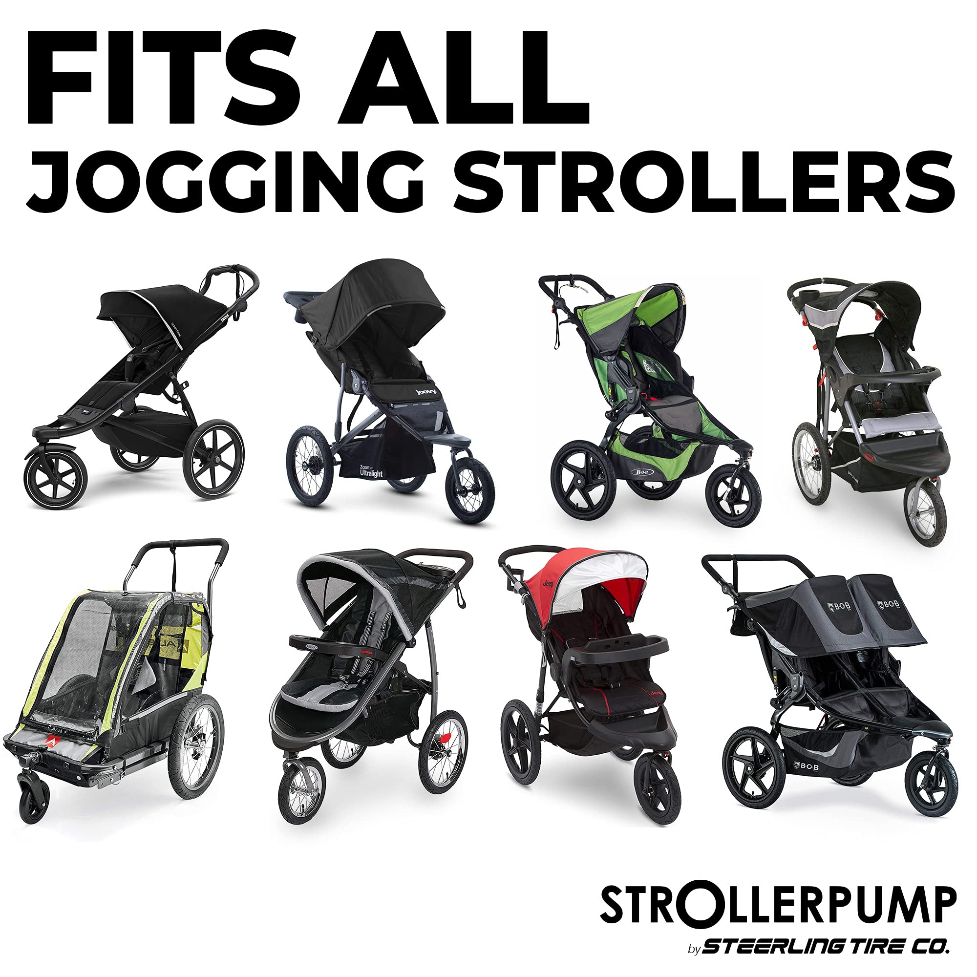 Steerling StrollerPump Graco compatibility simplifies quick tire checks.