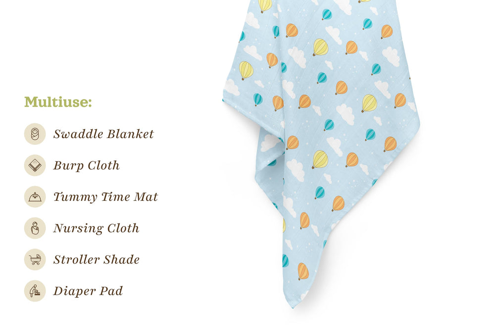 Stellar Kiddos Muslin Swaddle two-pack provides versatile care options