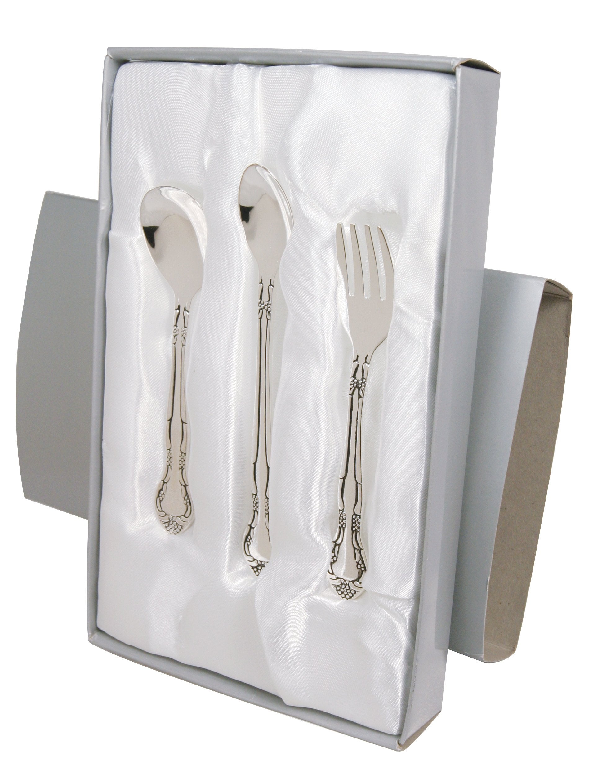 Stephan Baby silver-plated spoons close-up emphasizes non-tarnish finish for easy care.