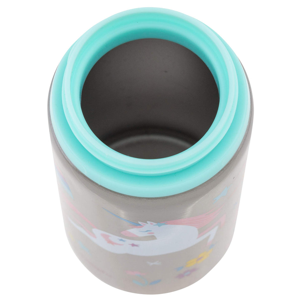Stephen Joseph unicorn bottle side view; durable steel for daily use.