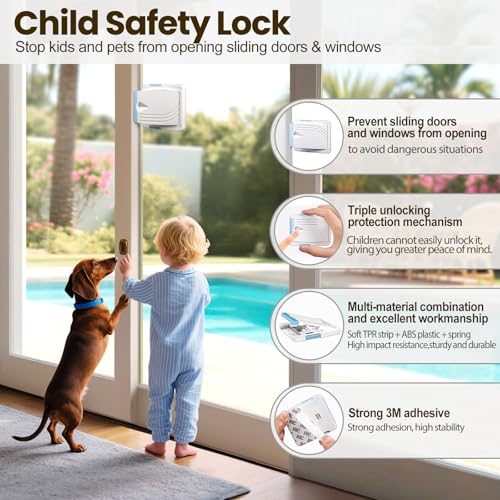 STERGDE blue adhesive lock adhered on door frame for safety on sliding doors
