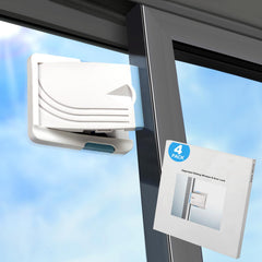 STERGDE sliding door lock close-up with adhesive pad for quick installation.