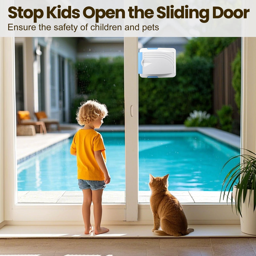 STERGDE sliding door lock installed on door edge for no-drill babyproofing.