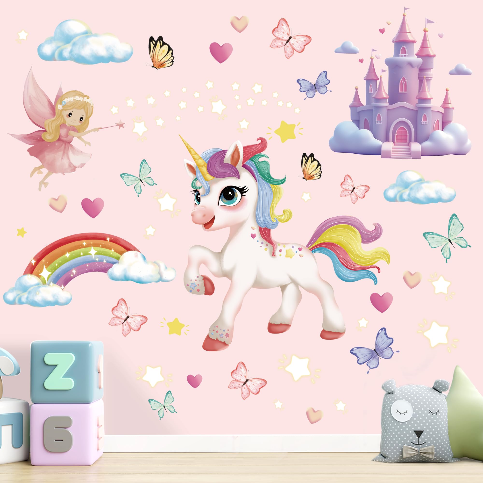 Sticeard unicorn wall decal rainbow brightens kids' room with playful color.