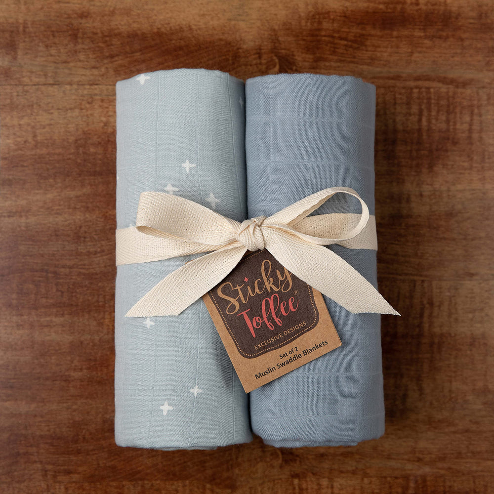 Sticky Toffee Muslin Swaddle serves as burp cloth for feeds and cleanup.