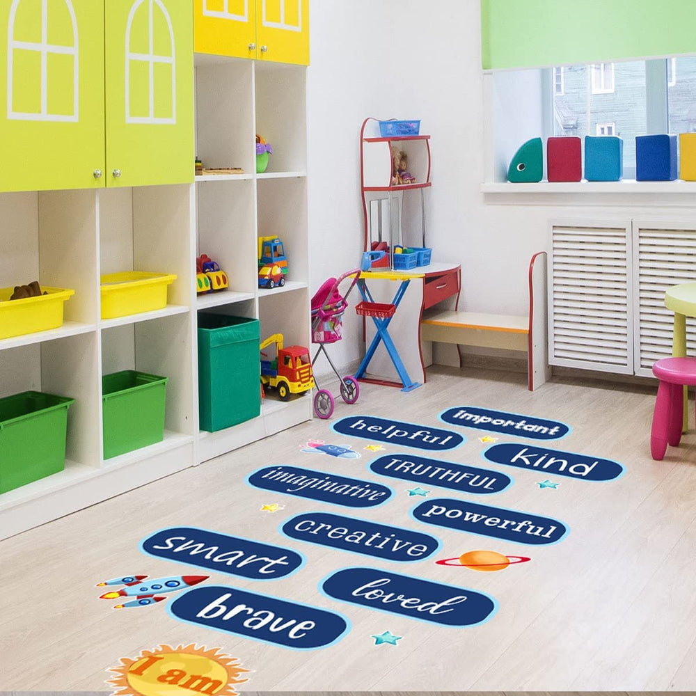Stiiickraft wall-floor decal application demo — easy peel-and-stick for quick setup.