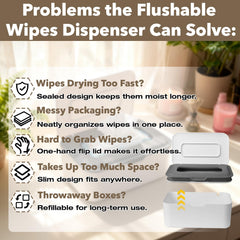 Stitokg flushable wipes dispenser inside seal keeps wipes moist for longer, ready when needed.