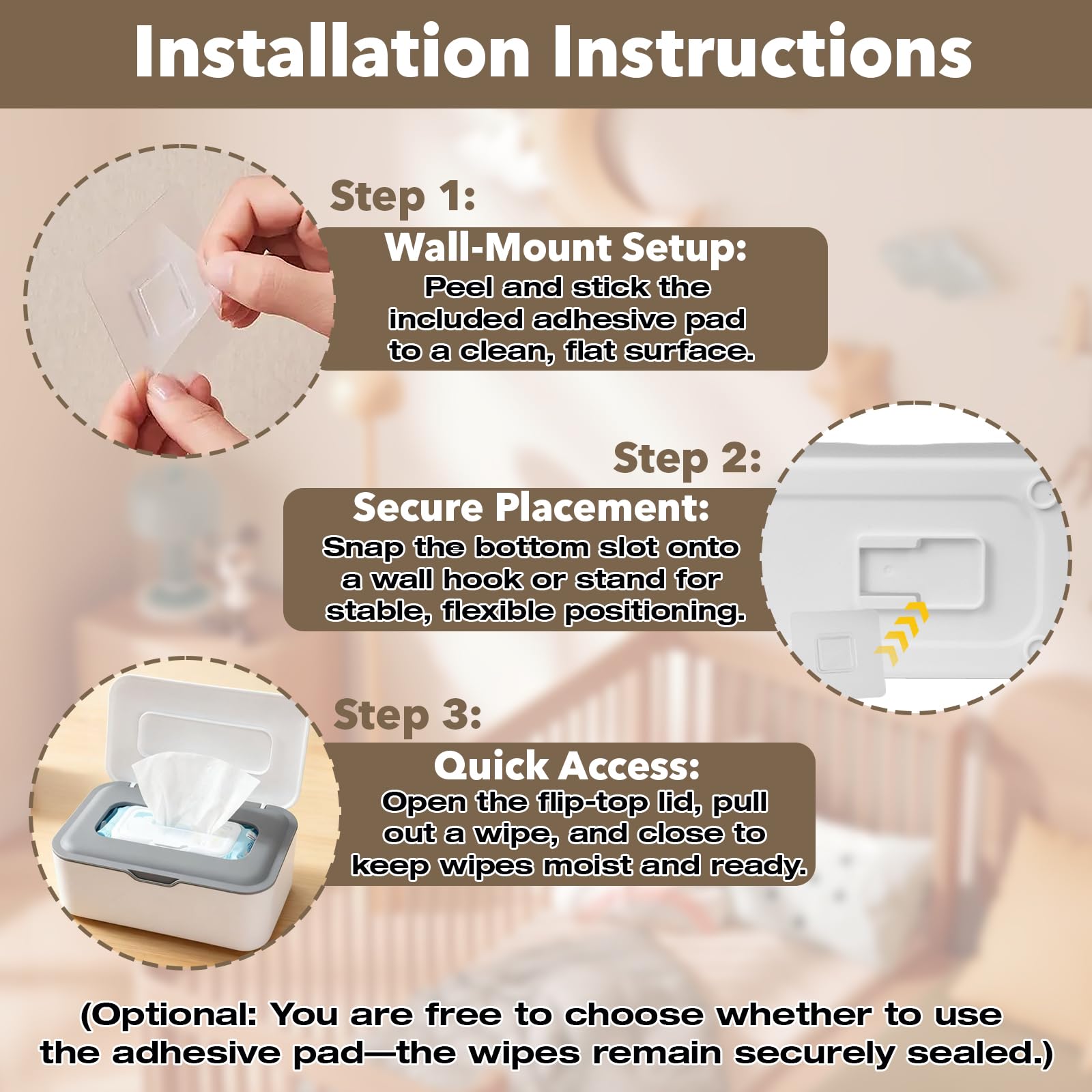 Stitokg flushable wipes dispenser wall-mount slot supports easy placement anywhere.