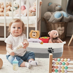 STOBS K dog toy storage basket with handle for quick cleanups.
