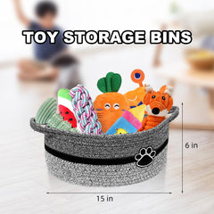 STOBSK dog toy storage bin keeps pets' toys neatly contained.