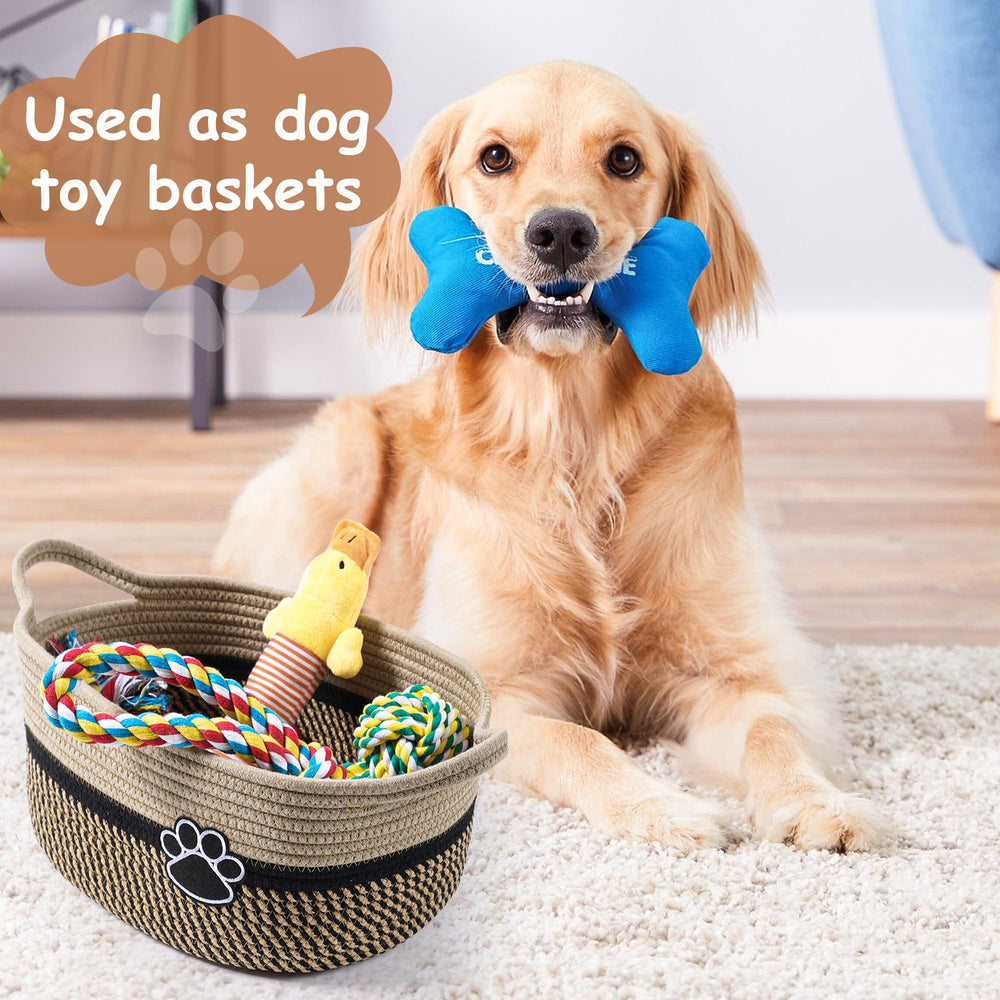 STOBSK pet toy storage basket keeps dogs' toys organized and accessible.