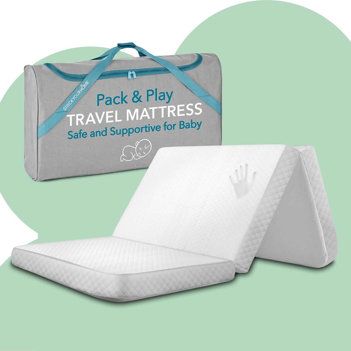 Stock Your Home foldable travel pack n play top view demonstrates compact, cushioned surface for travel sleep