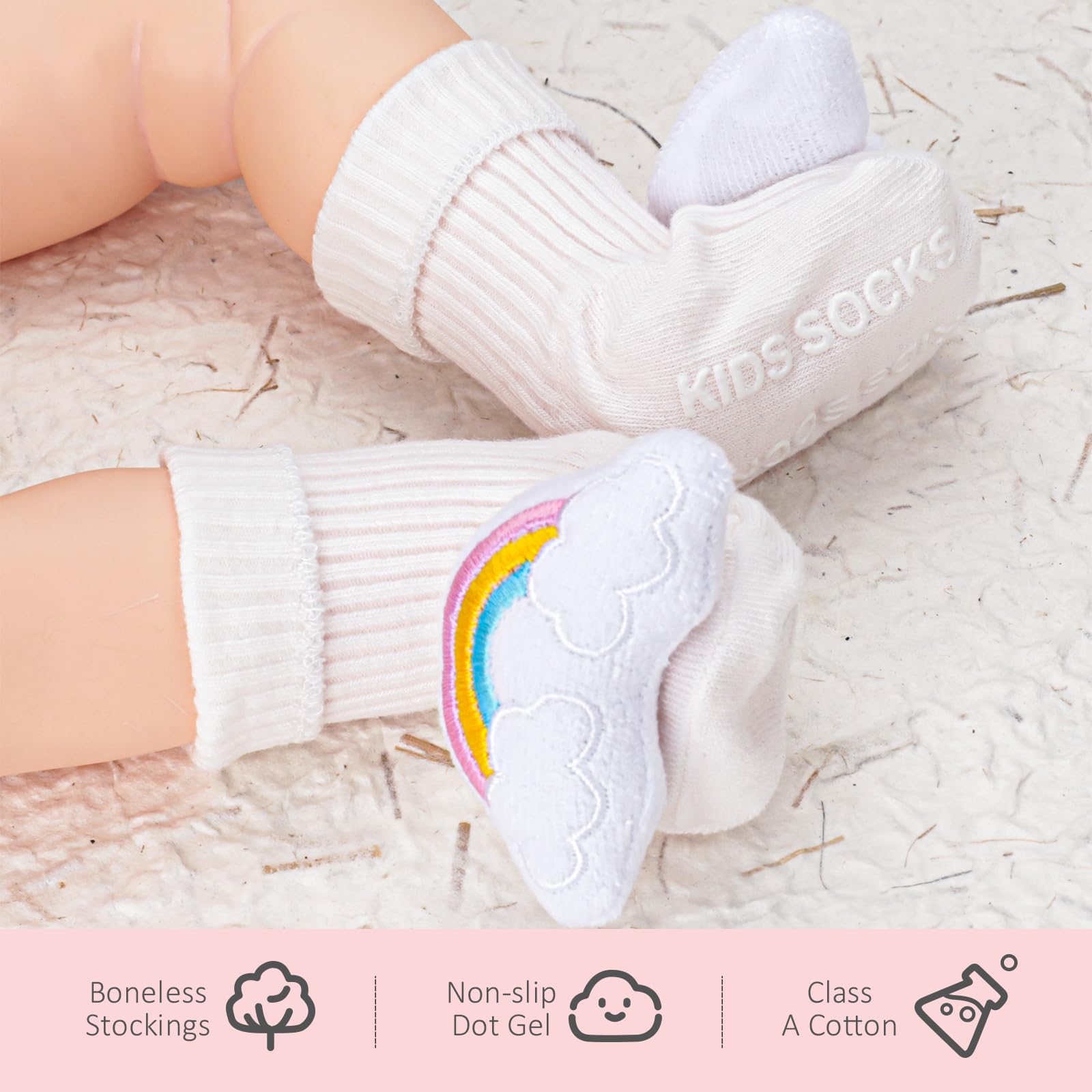 StoFurry rainbow socks add color and warmth for tiny feet.