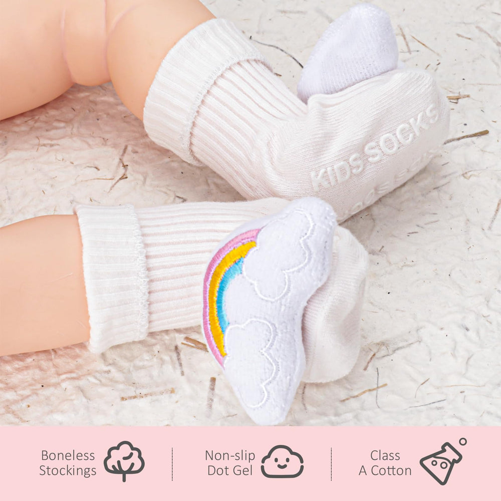 StoFurry rainbow socks add color and warmth for tiny feet.