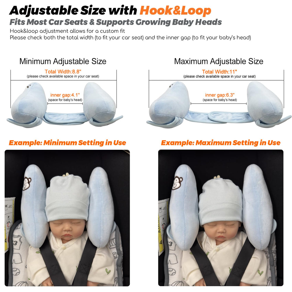 StoHua blue pillow secured to stroller harness for comfortable travel