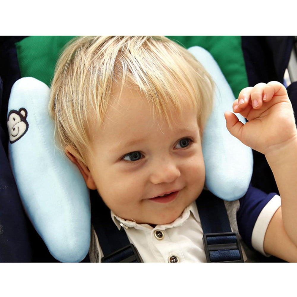 StoHua blue travel pillow with hook and loop fastener for easy adjustability
