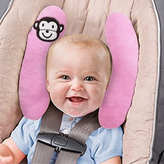 Adjustable StoHua pink neck pillow helps keep baby's head comfortable during naps.