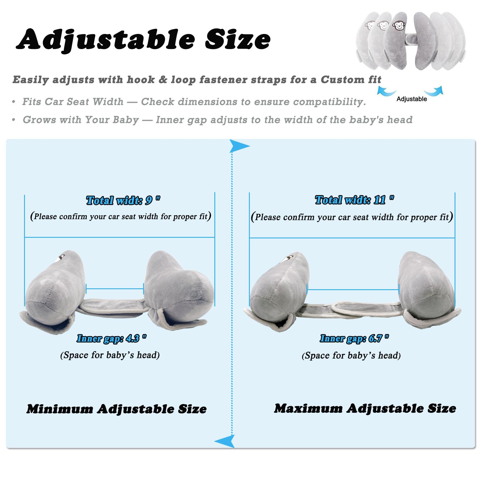 StoHua adjustable strap keeps the pillow fitting growing infants