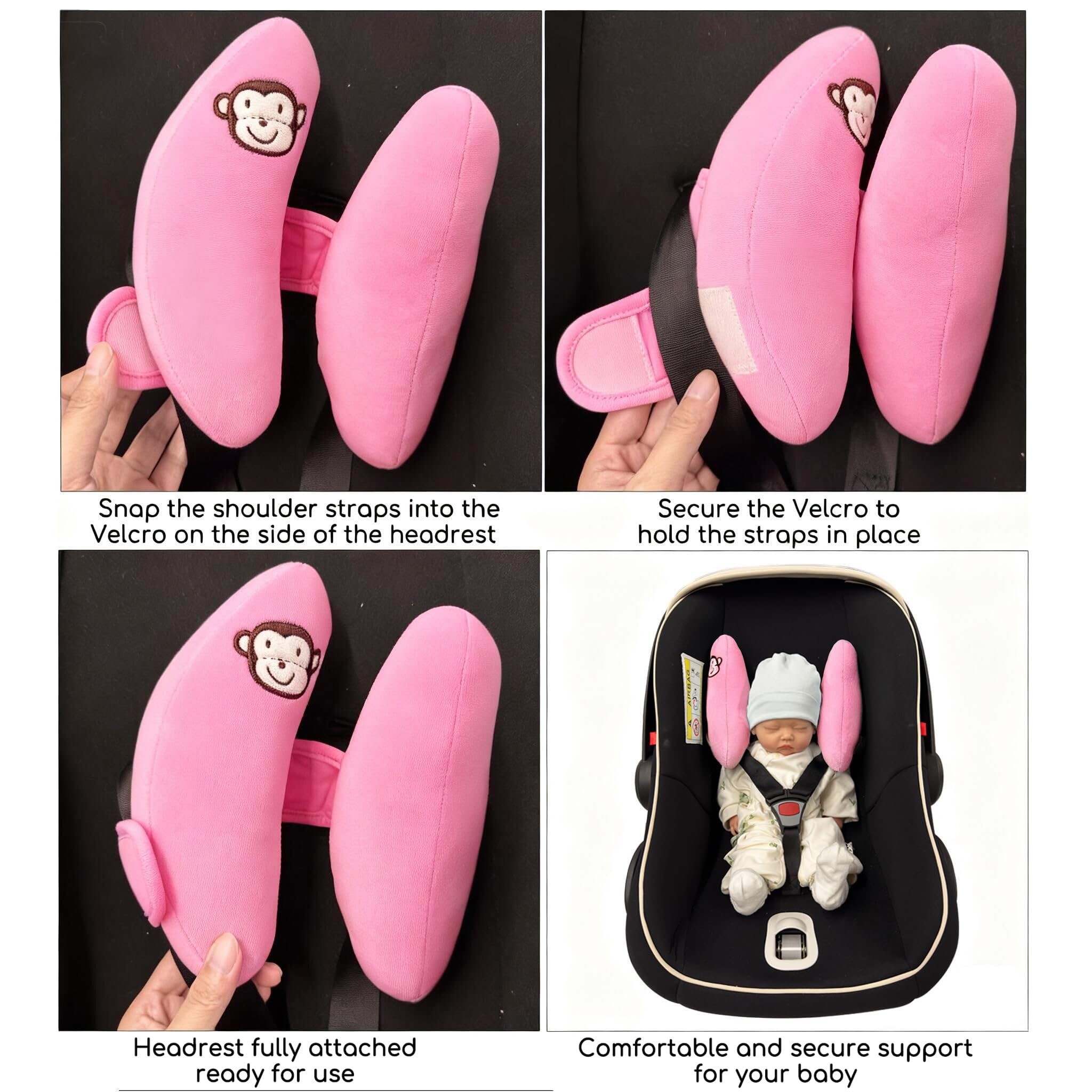 Soft cotton StoHua head support in pink offers breathable comfort on trips.