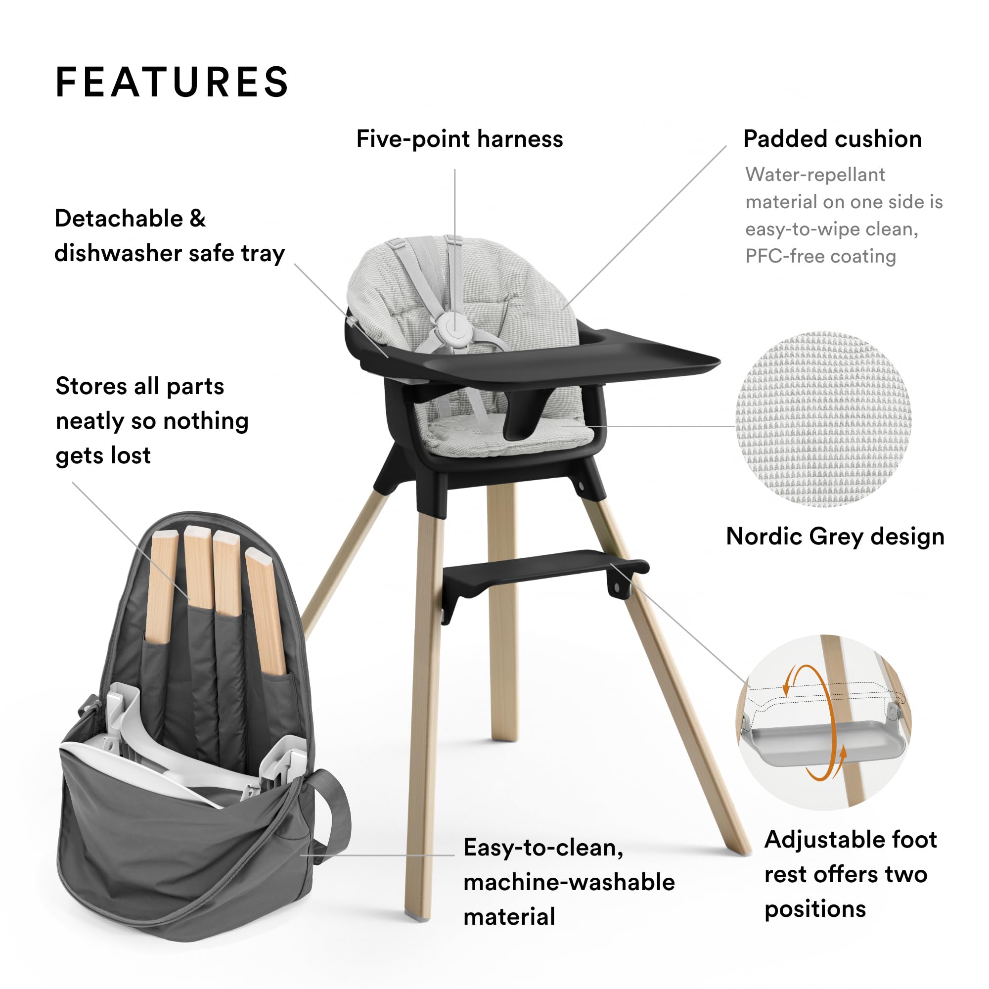 Stokke Clikk chair with tray and harness for easy mealtimes