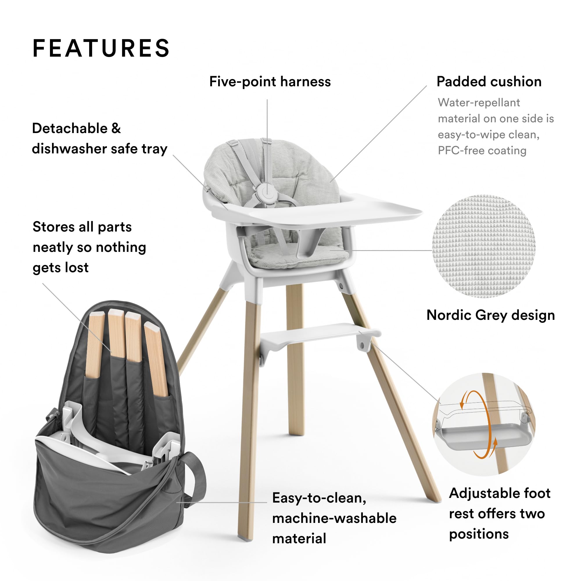 Stokke Clikk cushion Nordic Grey adds back and side support