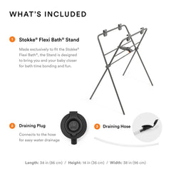 Stokke Flexi Bath Stand Grey folds flat for effortless transport and storage.