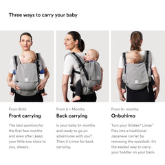 Stokke Limas Carrier Flex Glacier Green; organic cotton fabric meets OCS.