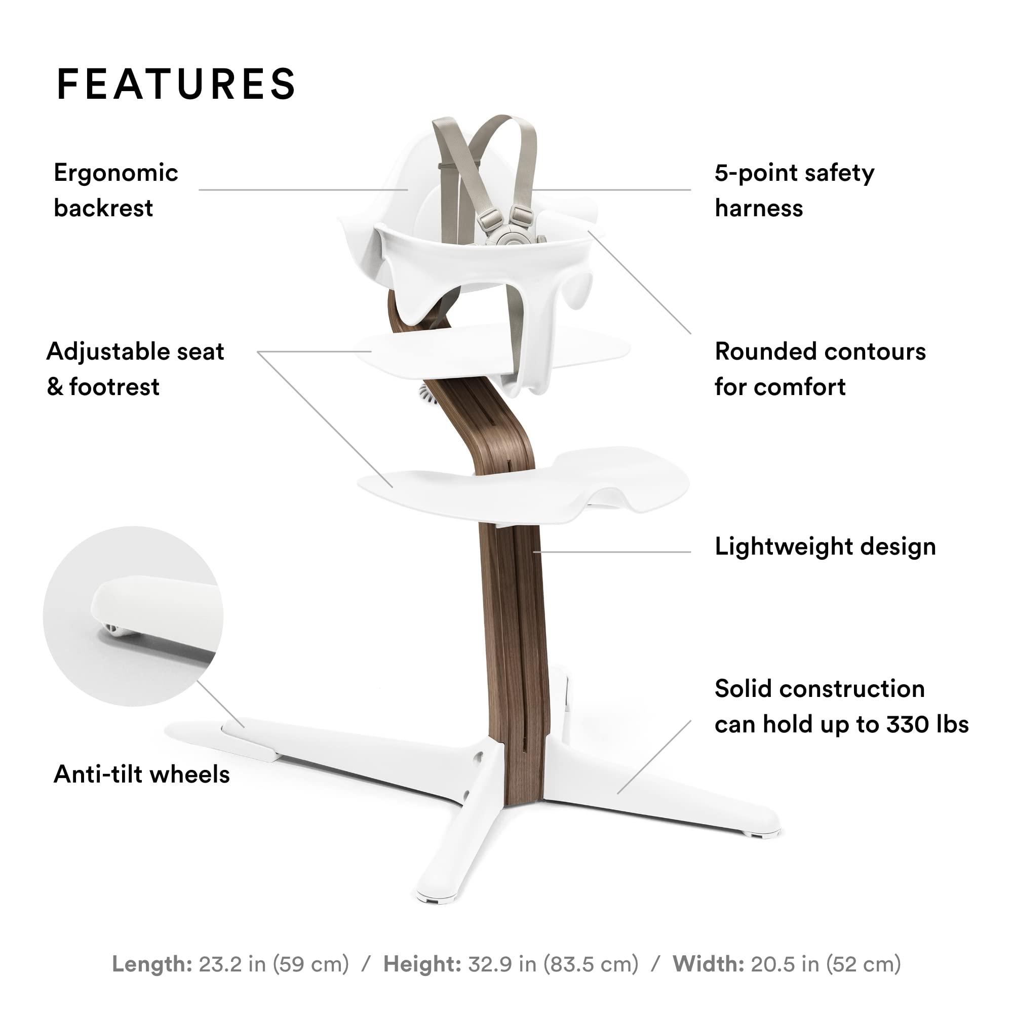Stokke Nomi with baby set and removable harness for ages 6-24 months.