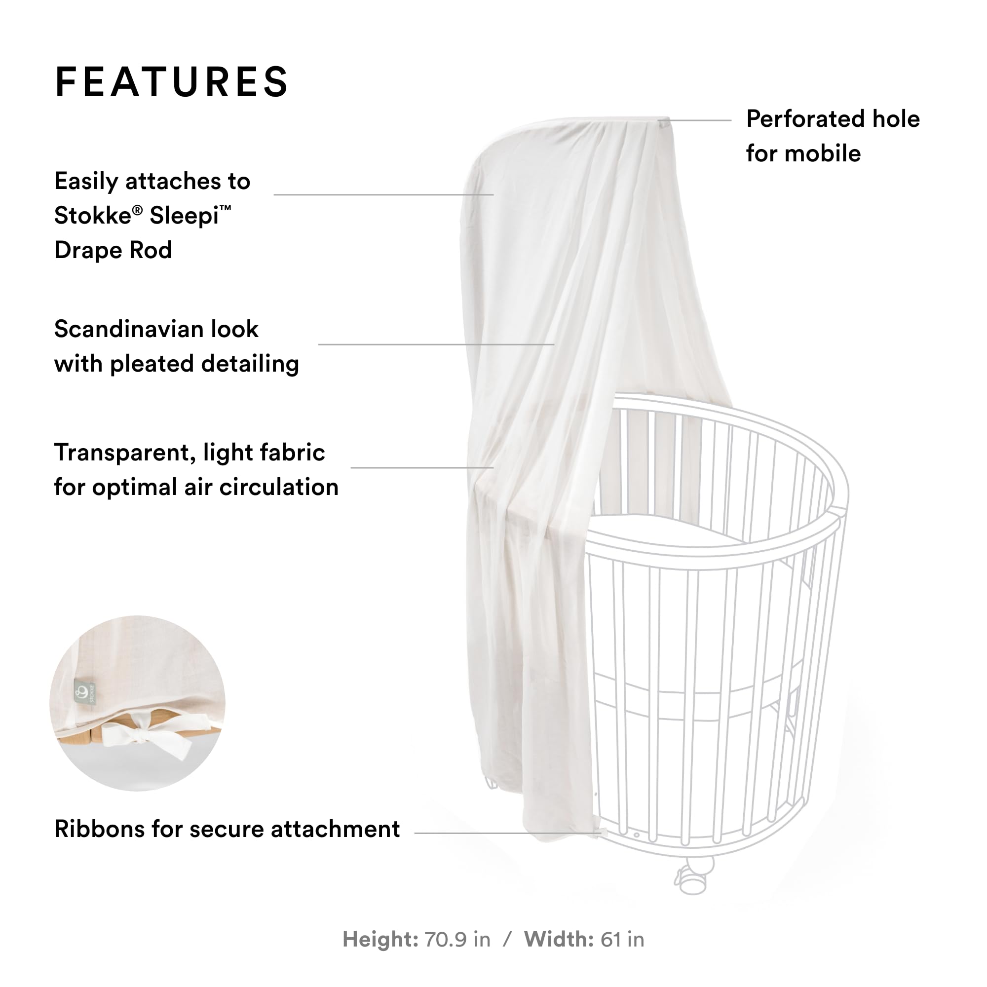 Stokke Sleepi Canopy V3 white lightweight fabric promotes breathable airflow for baby comfort.