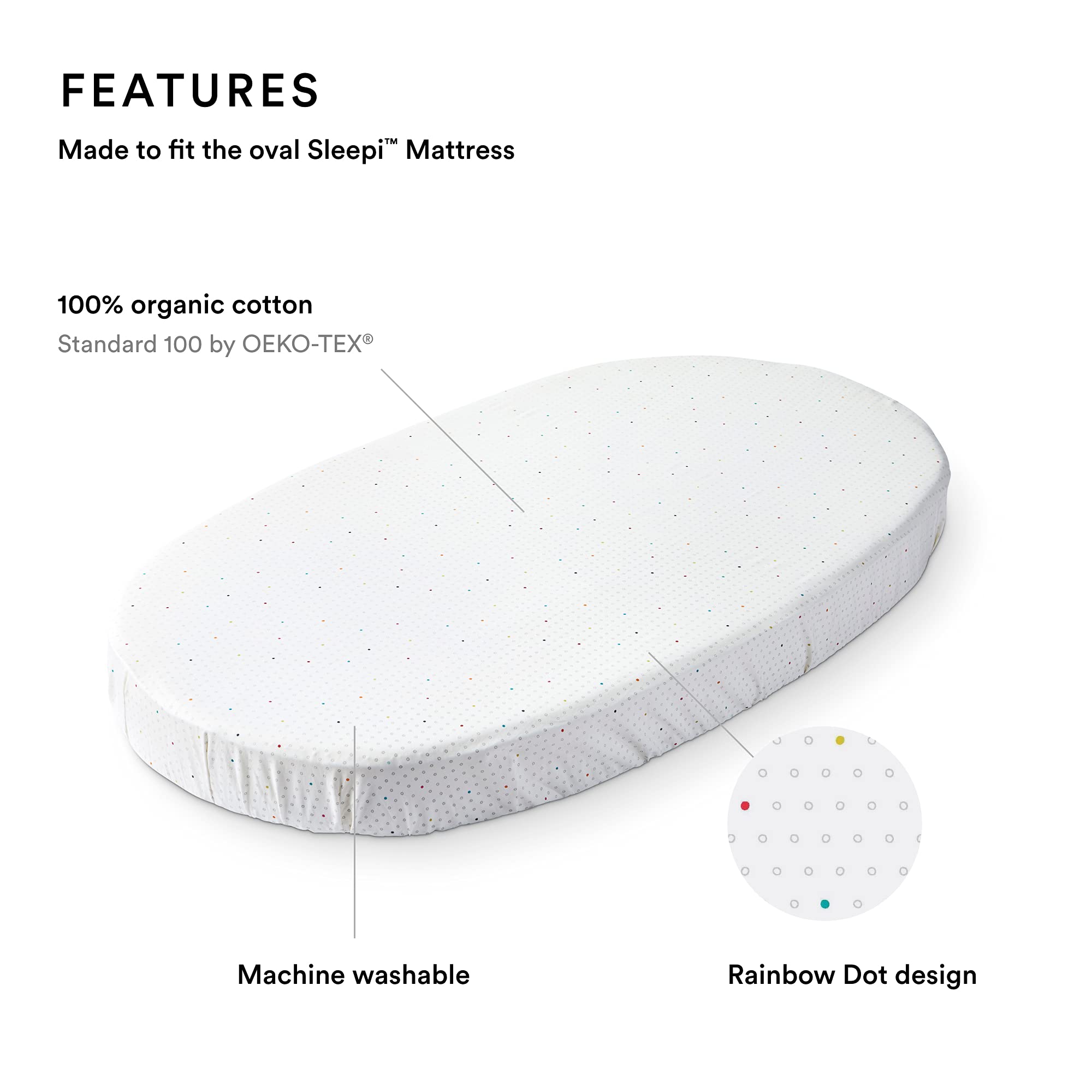 Stokke Sleepi Fitted Sheet by Pehr V2 Rainbow Dot pattern enhances nursery decor and mood