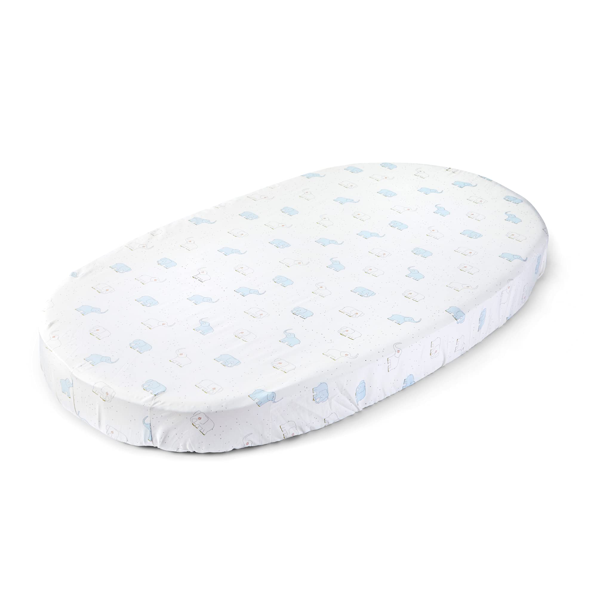 Stokke Sleepi Fitted Sheet Elephant pattern offers gentle cotton comfort for babies.