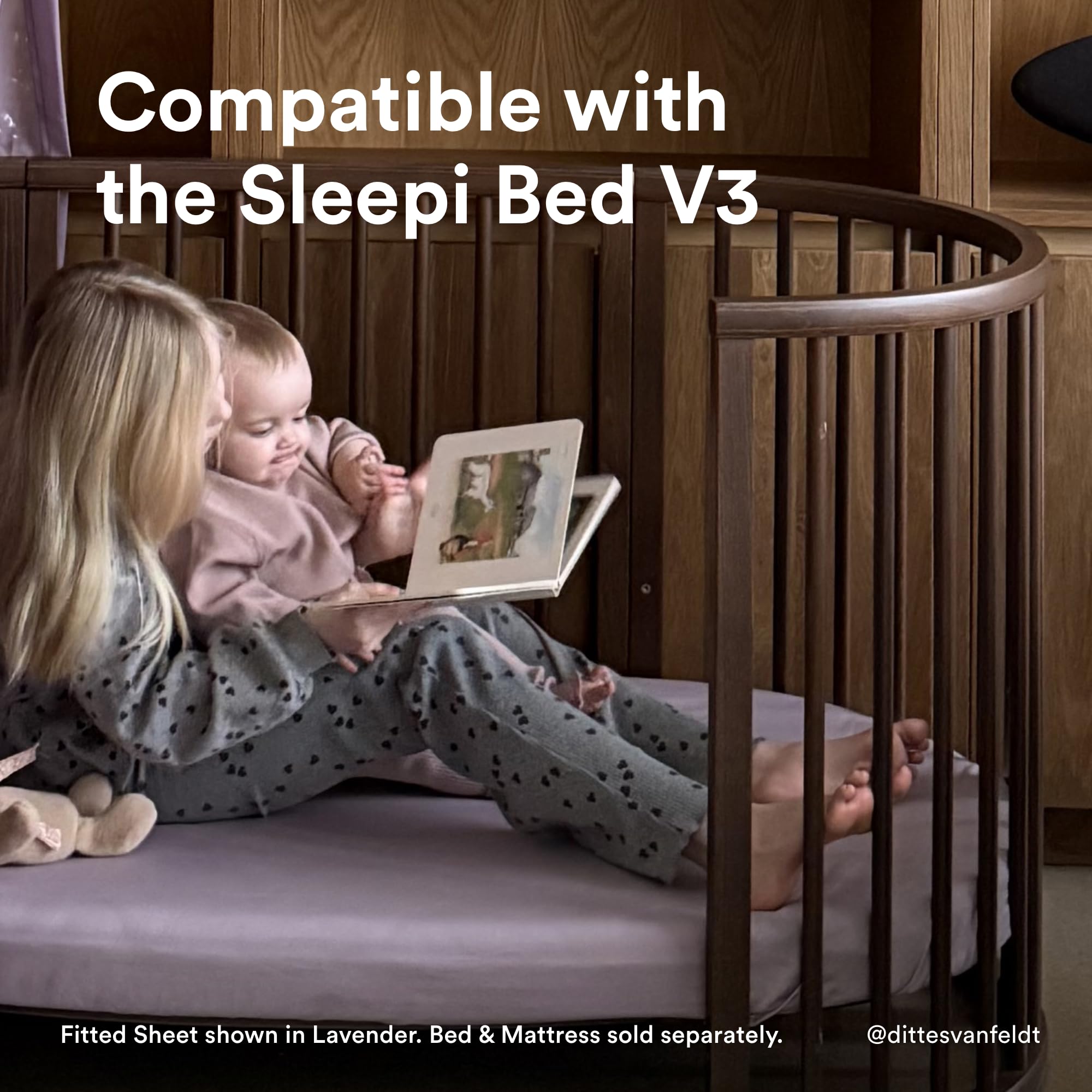Stokke Sleepi Fitted Sheet V3 Flower Ecru soft cotton percale offers gentle touch for baby skin