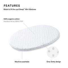 Stokke Sleepi Mini fitted sheet Grey Dotty closeup cotton texture supports sensitive baby skin.