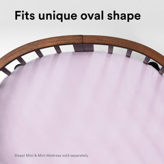 Stokke Sleepi Mini fitted sheet V3 Lavender closeup reveals fine cotton percale weave.