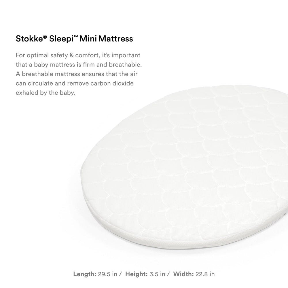 Stokke Sleepi Mini Mattress uses Sorona core for firm support and airflow.