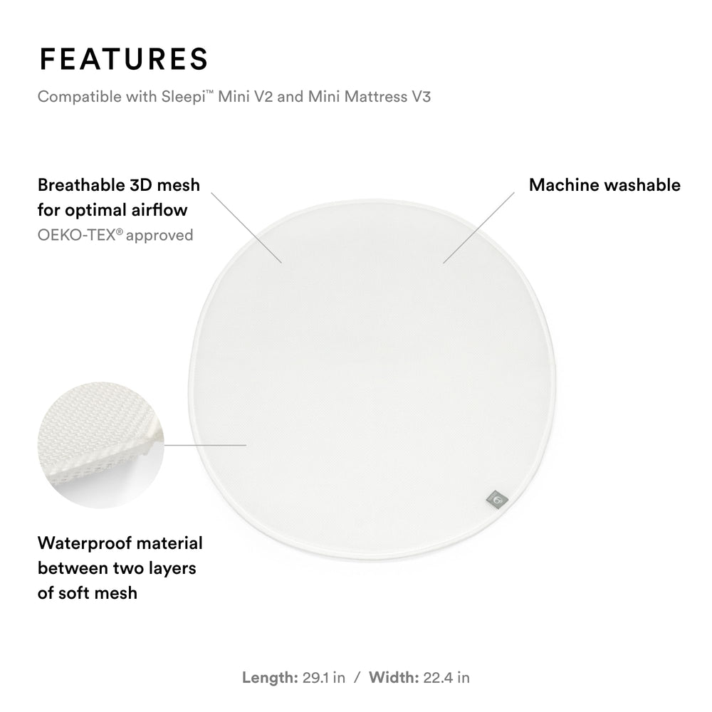 Stokke Sleepi Mini Protection Sheet V3 waterproof layer blocks liquids for a cleaner crib.