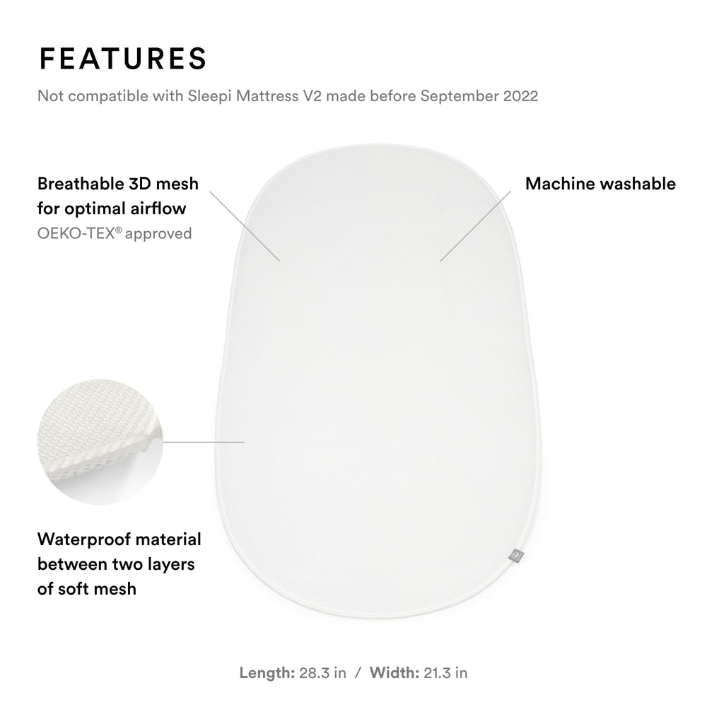 Stokke Sleepi Protection Sheet V3 white side view shields against spills and accidents