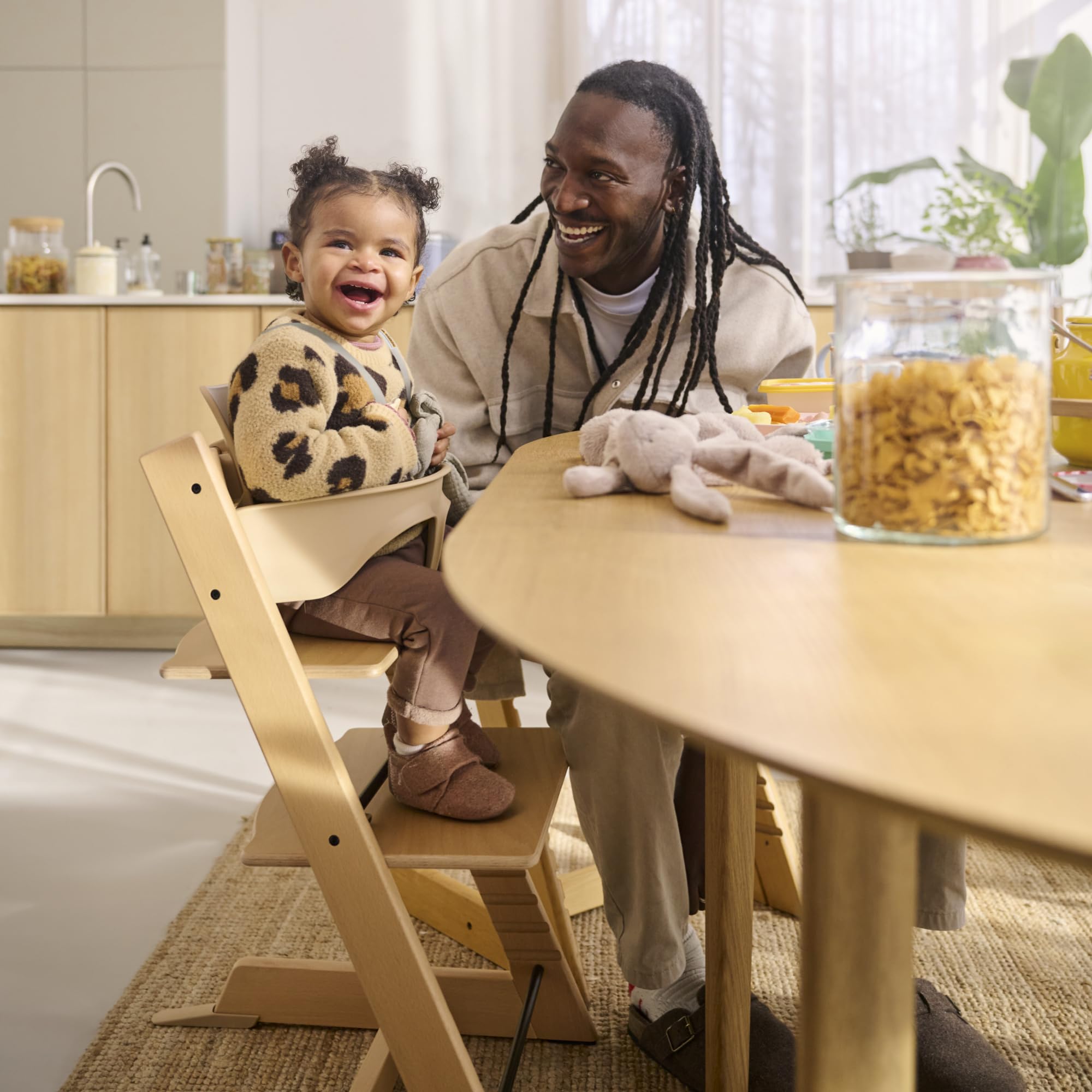 Stokke Tripp Trapp adjustable foot plates adapt to growing legs.