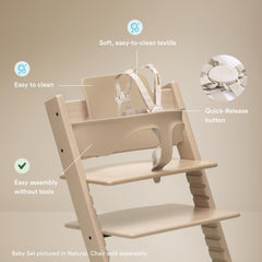 Stokke Tripp Trapp Baby Set 2 backrest notches align with Harness 2 for safety.