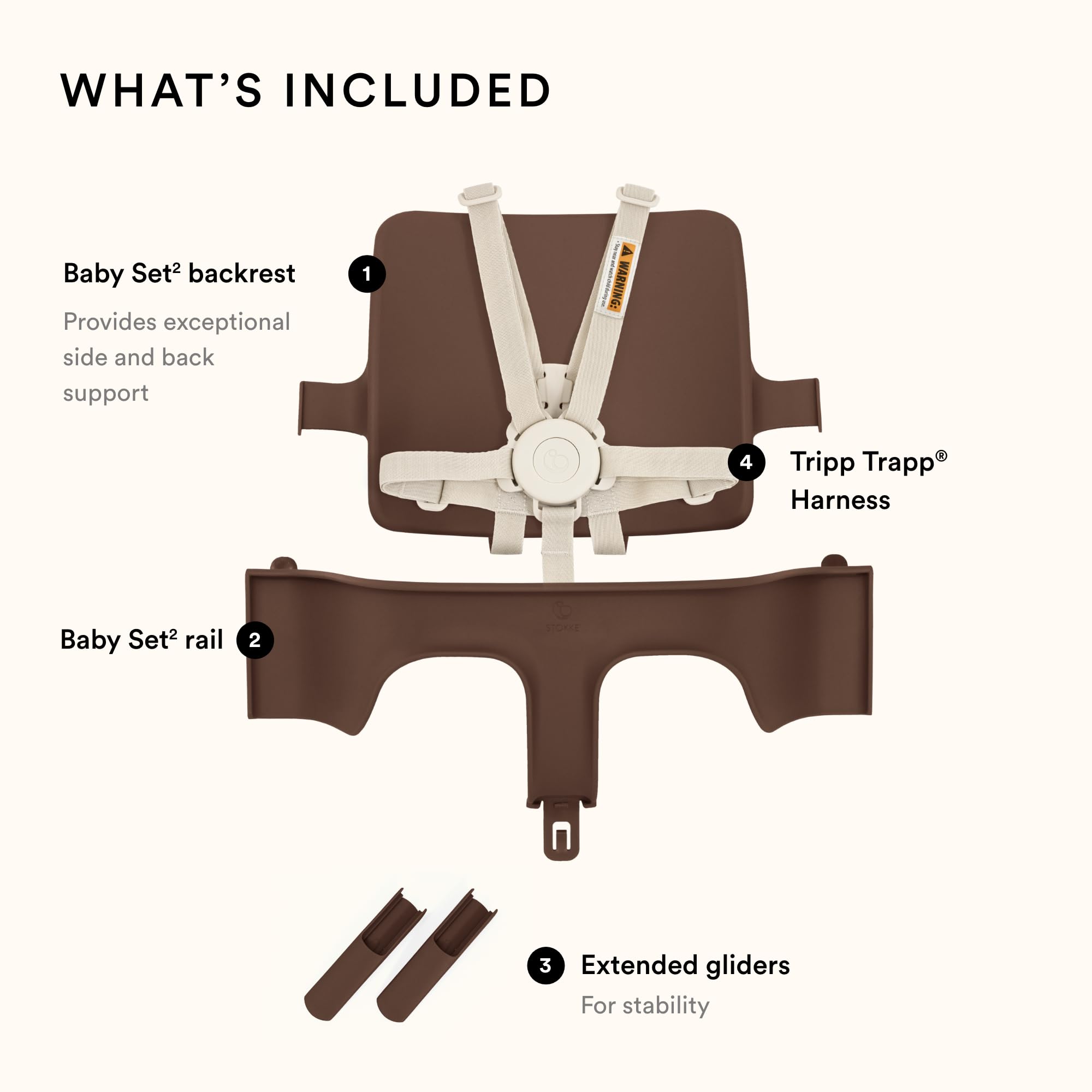 Stokke Tripp Trapp Baby Set 2 backrest notches and storage slots for routing harness