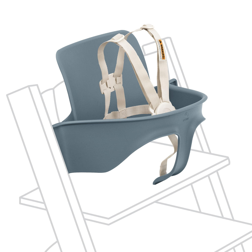 Stokke Tripp Trapp Baby Set 2 Fjord Blue back view with supportive sides for growing toddlers.