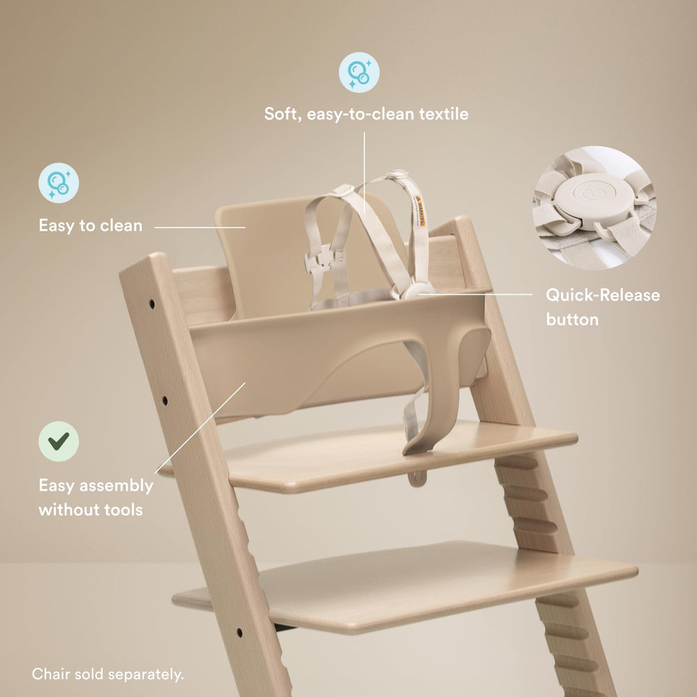 Stokke Tripp Trapp Baby Set 2 tool-free attachment shows quick setup