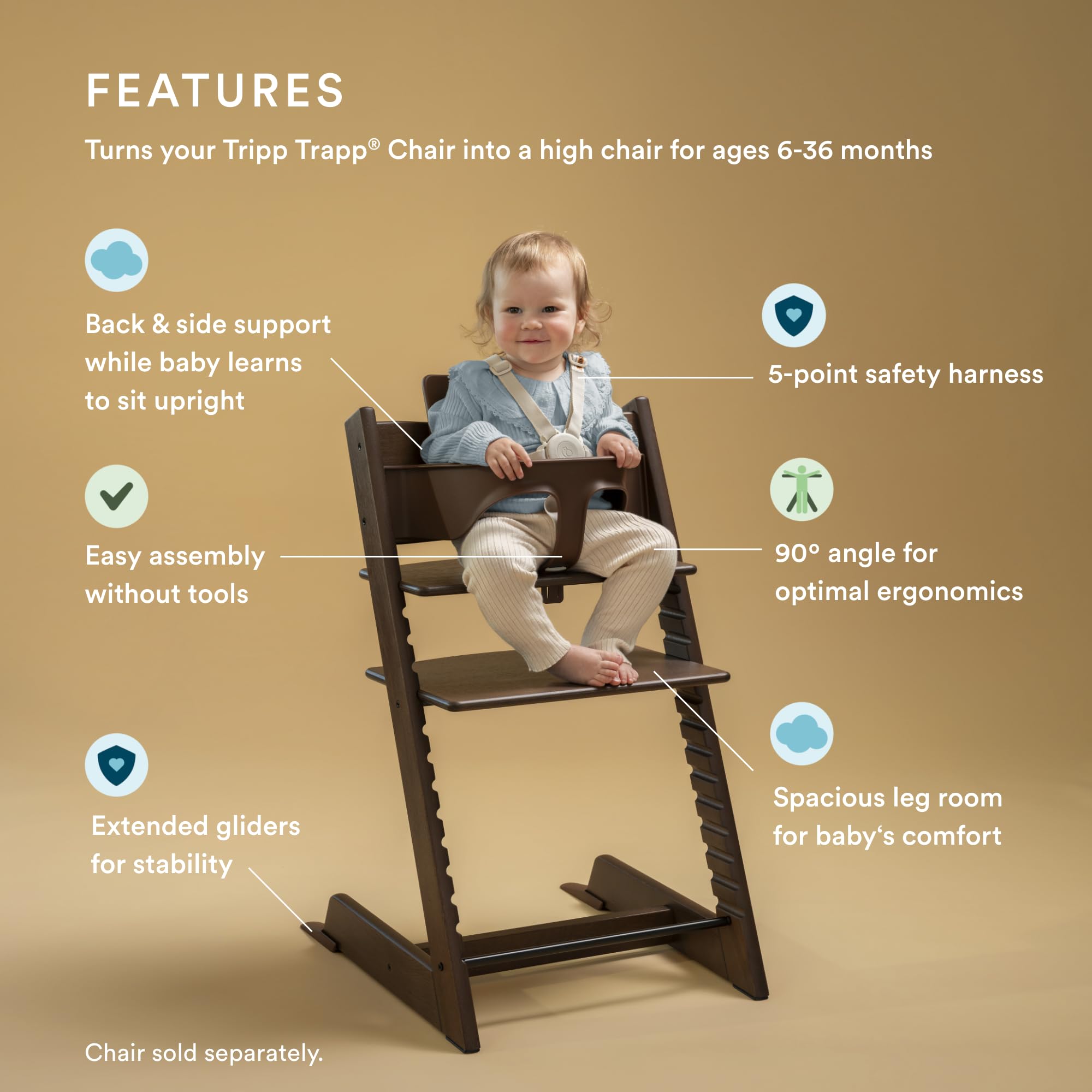 Stokke Tripp Trapp Baby Set 2 warm brown back view highlighting ergonomic support