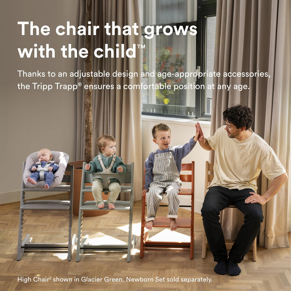 Stokke Tripp Trapp Chair 2 with Baby Set installed for safe toddler dining.
