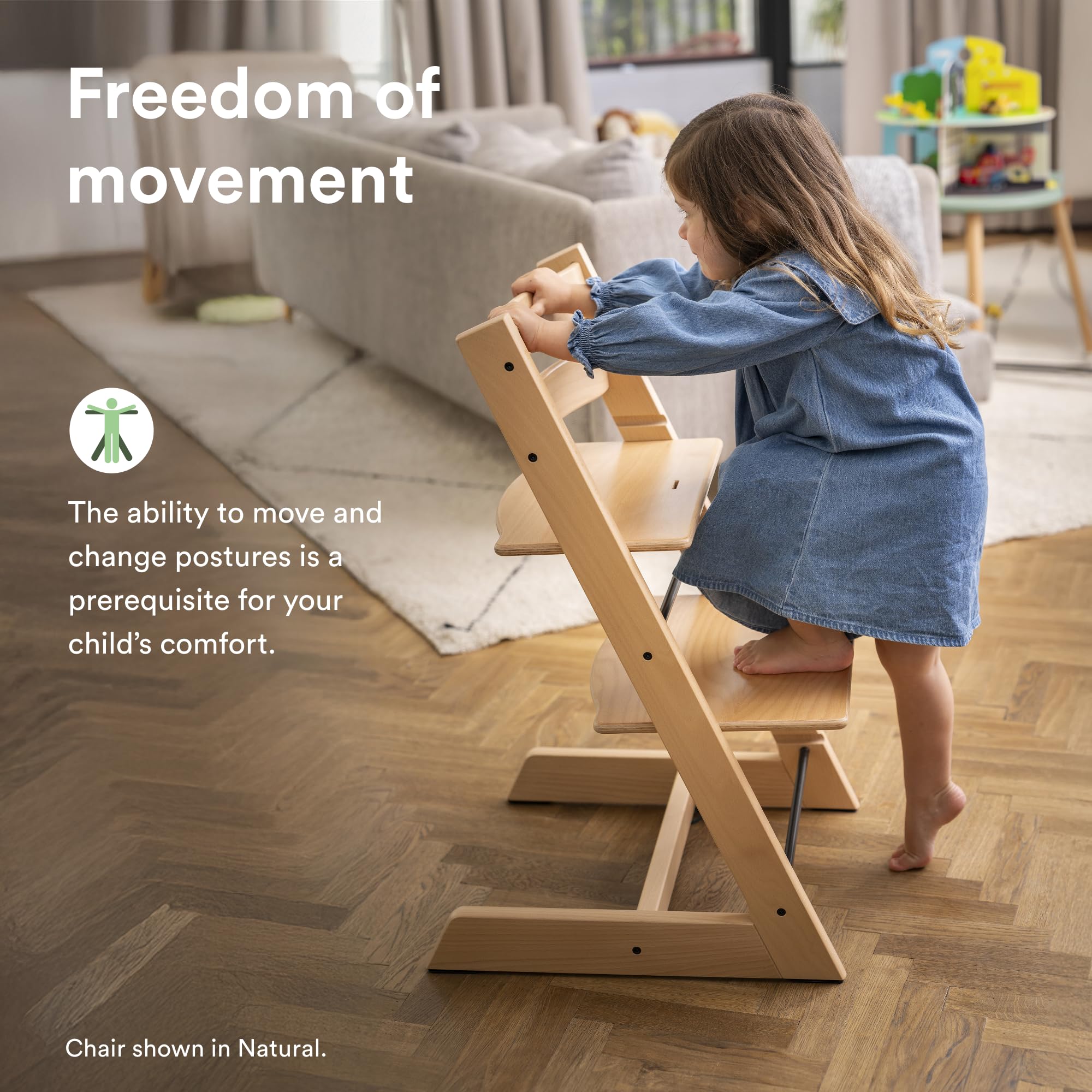 Stokke Tripp Trapp Chair beech finish natural blends premium wood aesthetics with durability.