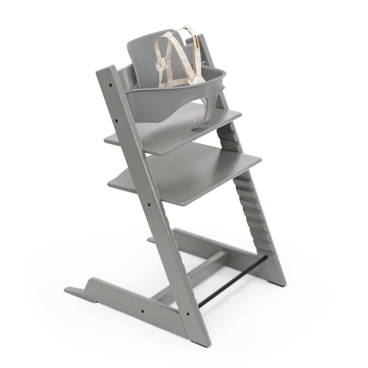 Stokke Tripp Trapp chair Storm Grey at the family table for growing kids.
