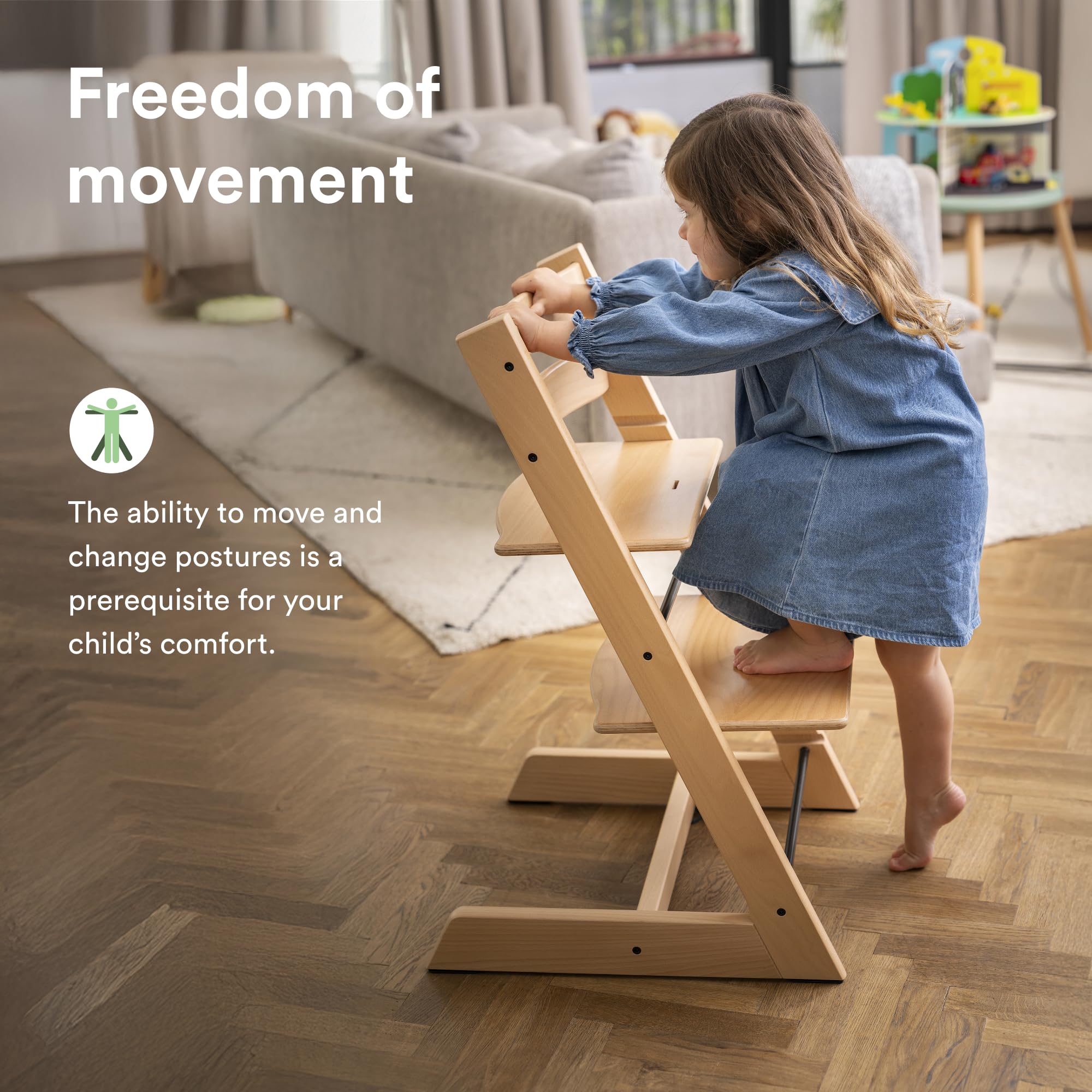 Stokke Tripp Trapp Chair uses sturdy European beech for long-lasting reliability.