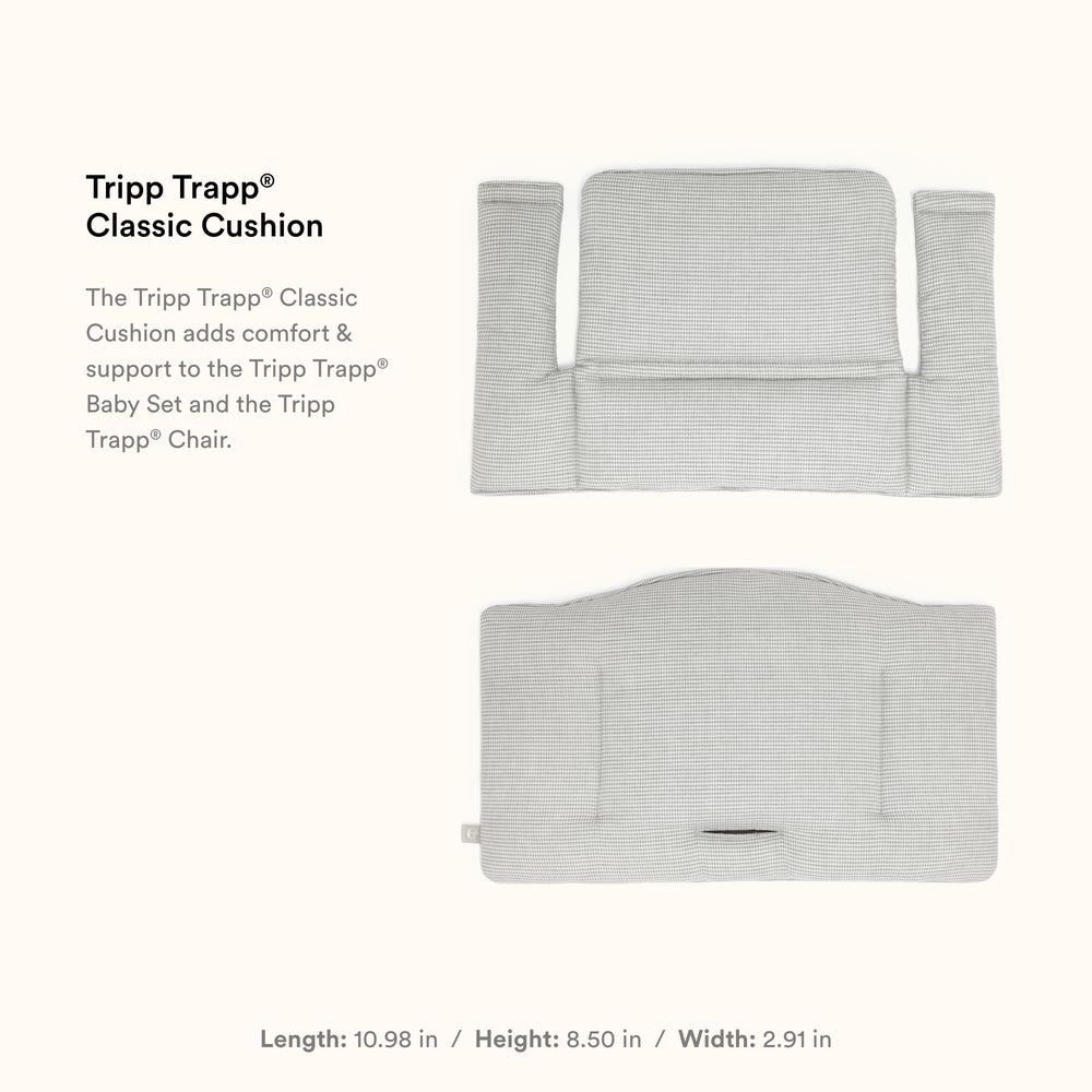 Stokke Tripp Trapp cushion attachment illustrates simple tool free fitting