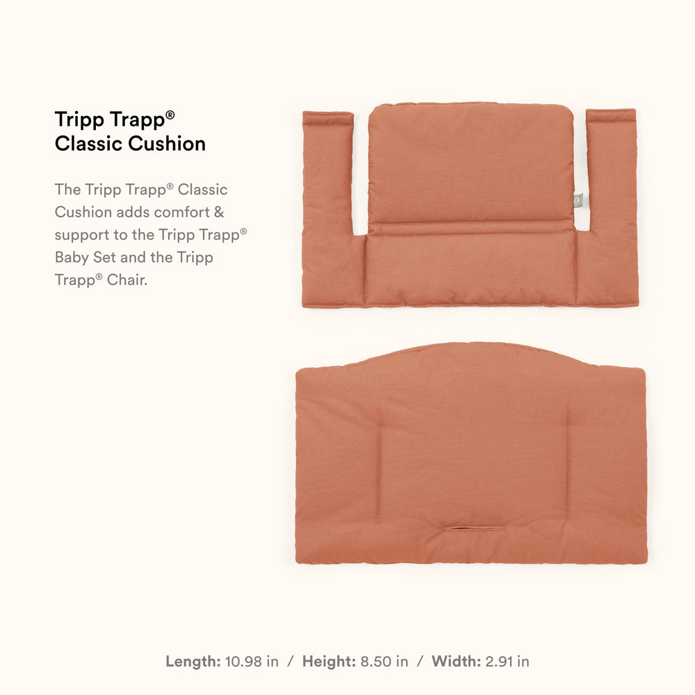 Stokke Tripp Trapp Classic Cushion Terracotta is machine washable for quick cleanups.